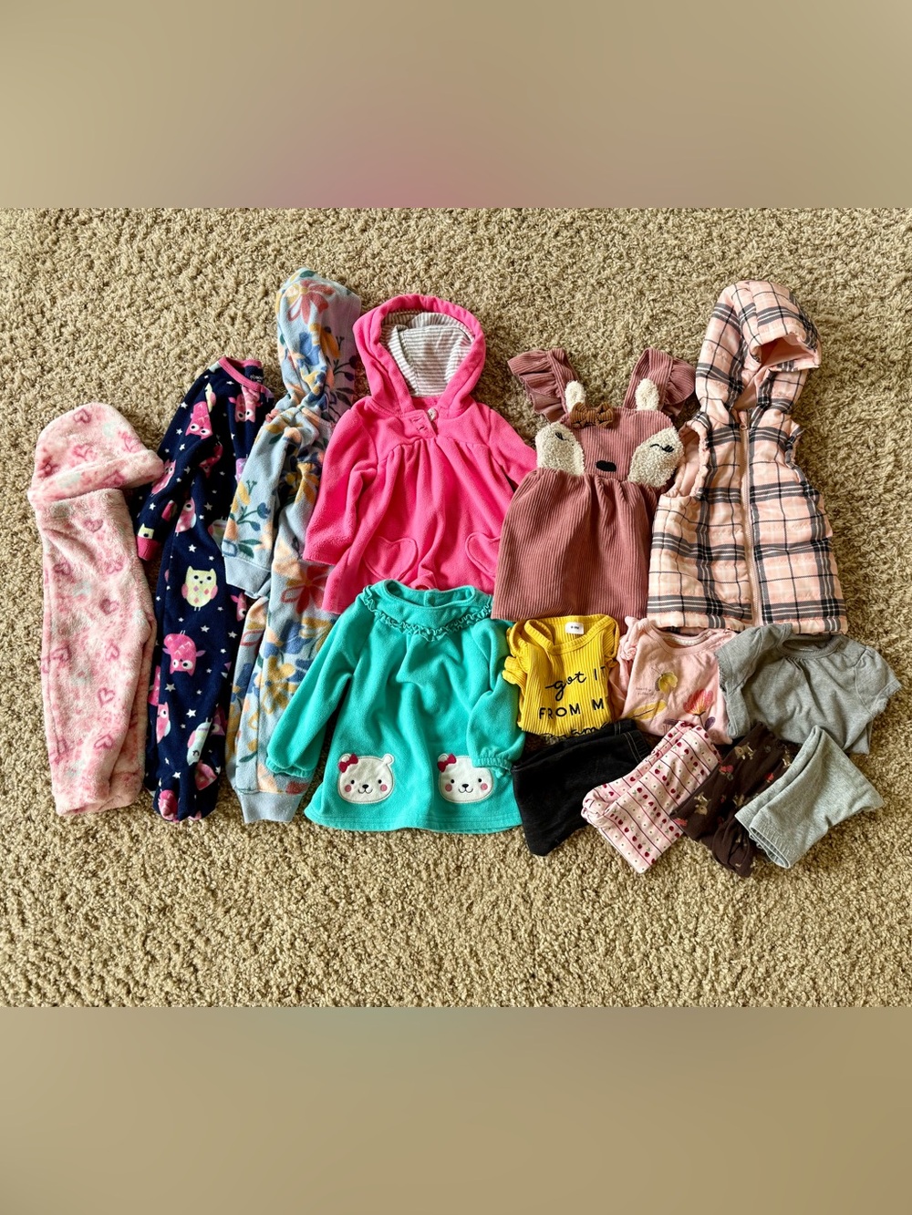6-9 month Girls Mixed Winter Tops & Outerwear Lot - Pink, Teal, Navy, Yellow